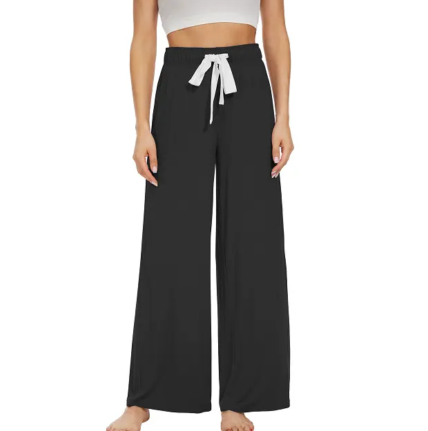 Celana panjang katun tipis wanita, piyama celana panjang kaki lebar bambu bersirkulasi lembut untuk perempuan musim panas