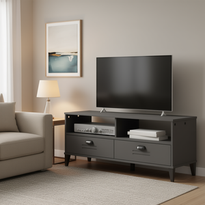 Mobile TV grigio antracite di medie dimensioni in legno ingegnerizzato con spazio contenitivo, da 50 a 54 pollici, design moderno Mid-Century - Product Image 2