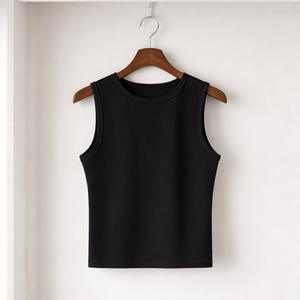 Débardeur court basique en coton tricoté pour femme, coupe ajustée, col rond, sans manches, couleur unie, <span class=keywords><strong>grande</strong></span> <span class=keywords><strong>taille</strong></span>, avec logo personnalisé - Product Image 6