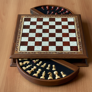 Échiquier en bois avec tiroir de rangement intégré, parfait pour garder les pièces en sécurité et facilement accessible en tout temps - Product Image 1