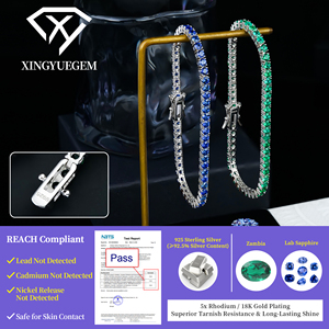 Wholesale High Quality Lab Grown Zambia Emerald Sapphire <b>Gemstone</b> Iced Out 925 Sterling Silver Tennis <b>Bracelet</b> Women Jewelry - Product Image 4