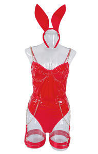 One-Piece Sexy Temptation Patent Leather Cosplay Flaming Bunny Girl Lingerie Outfit - Product Image 5