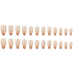 <span class=keywords><strong>Uñas</strong></span> Postizas Elegantes con Diseño <span class=keywords><strong>de</strong></span> Copos <span class=keywords><strong>de</strong></span> Nieve y Brillo Dorado, <span class=keywords><strong>Uñas</strong></span> Acrílicas Largas con Forma <span class=keywords><strong>de</strong></span> Almendra, Base Nude, Reutilizables, para Invierno y Navidad, Cobertura Completa - Product Image 2
