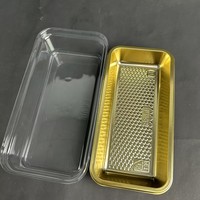 Boîte à gâteau rectangulaire transparente en PET avec base dorée, conteneur de boulangerie jetable en plastique, 15,7x7,7 cm, boîte à gâteau en plastique PET de qualité alimentaire