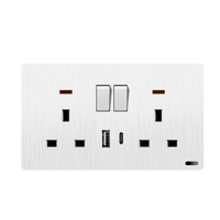 Prise de Courant Murale Universelle EU en Plastique Effet Brossé, Interrupteur Variateur, Prise Française USB C, Interruptor