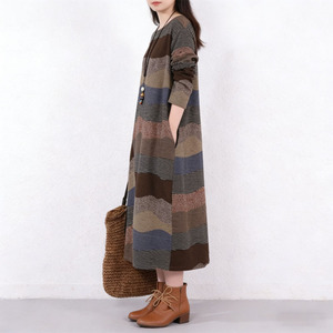 Nouvelle Robe Imprimée Décontractée Ample à Manches Longues et Col Montant pour Femme, Style <span class=keywords><strong>Littéraire</strong></span> et Élégant, en Spandex/Polyester, Collection Printemps-Automne 2026 - Product Image 4