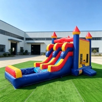 Château gonflable commercial en PVC avec toboggan aquatique double piste, combo humide/sec et piscine, pour enfants, idéal pour les fêtes, les entreprises et la location