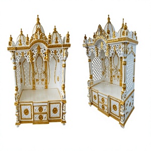 Big Swaminarayan Guruparama <b>Mandir</b> for Home White and Gold Wooden Pooja <b>Mandir</b> for Home Traditional Indian Puja Ghar USA Homes - Product Image 1
