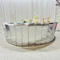 Meubles de bar de luxe miroir en acier inoxydable argenté table de bar de forme ronde en verre