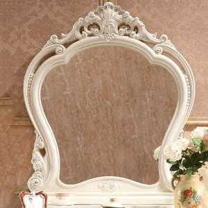 Owlprincess — table de maquillage en bois massif sculpté, tabouret de luxe d'appartement de chambre à coucher, européen moderne, argenté, avec miroir - Product Image 4