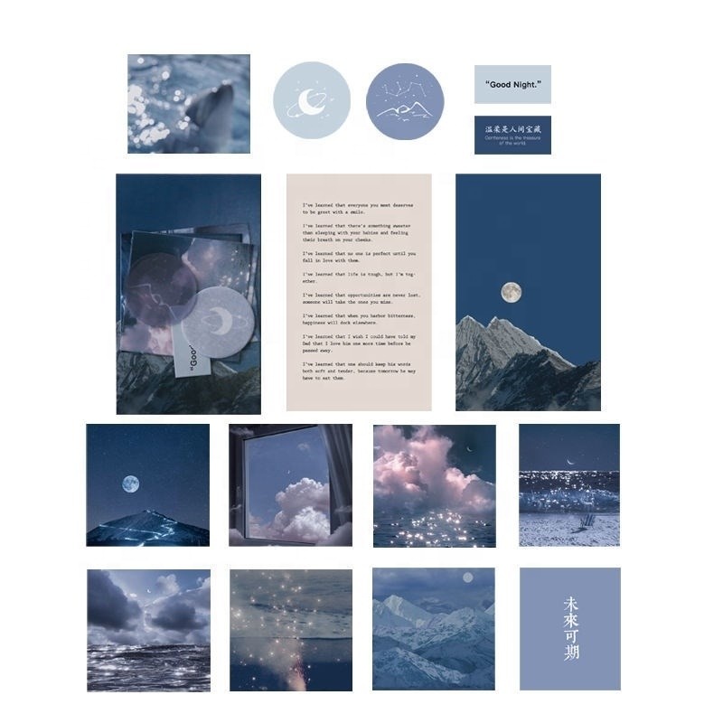 Vintage Poster Room Wall Decor Poster Blue Aesthetic Retro 50pcs Wall Collage Kit