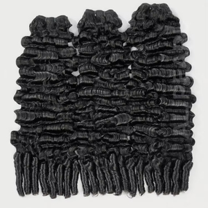 <strong>Indian</strong> Raw Virgin Human Hair Extensions 8-30 Inch Wavy Bundles with Pixie <strong>Curls</strong> Sexy <strong>Weave</strong> in Natural Color for Black Women - Product Image 1