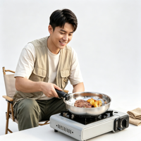 Poêle à frire en acier inoxydable non revêtue, poêle à crêpes, casseroles de cuisson, poêle à frire avec poignée amovible