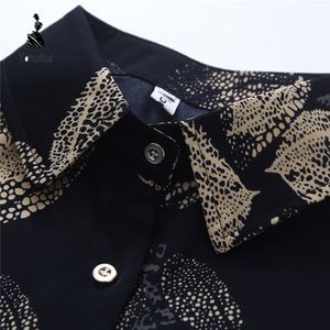 Europe United States Female Wind Floral Print Loose Lapel Long Sleeve <strong>Blouse</strong> <strong>Black</strong> Buttons Stand Collar Front Logo for <strong>Women</strong> - Product Image 6