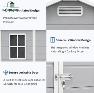 Abri de jardin en plastique pour l'extérieur avec plancher, <span class=keywords><strong>porte</strong></span> verrouillable, abri de jardin en résine, organisateur de patio et de jardin 4x6/6x8/8x10FT, directement de l'usine - Product Image 5