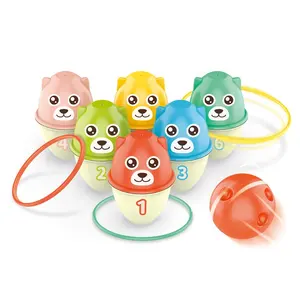 Dessin animé bowling lancer boucle jeu enfants animal boule de bowling jouet anneau lancer 2 en 1 jeu ensemble pour les tout-petits avec 6 quilles de bowling