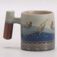 Cangkir Kopi Keramik Lapis Glasir Tahan Panas Motif Pemandangan Gunung Laut 2026, Cangkir Susu Ukur Espresso, Set Teh Kung Fu