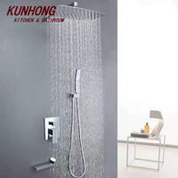 Ensemble de robinetterie de douche murale contemporaine en laiton chromé poli noir mat à trois fonctions avec jet de pluie