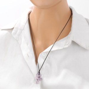 Kalung salib batu kristal alam wanita, kalung tali batu permata Vintage yang dapat disesuaikan - Product Image 2