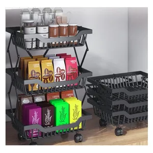Sıcak satış 5-Layer mutfak market arabası ile katlanabilir meyve sepeti raf tekerlekler sofra içecek depolama