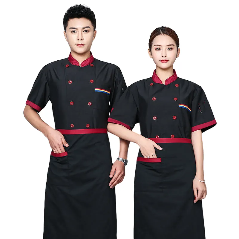 Uniformes de restaurant pour les employés ensemble service féminin personnel d'attente court veste de chef manteau de chef pour hommes cuisinier de cuisine à manches courtes