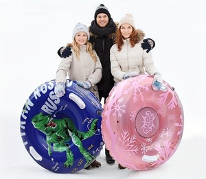 Bouée <span class=keywords><strong>de</strong></span> <span class=keywords><strong>neige</strong></span> gonflable en PVC épaissi, robuste, avec poignées, motif dinosaure, pour sports d'hiver, luge, extérieur, Noël - Product Image 2