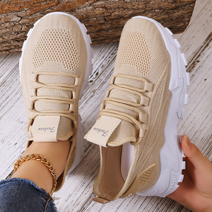 Baskets <span class=keywords><strong>d</strong></span>'Été Grande Taille <span class=keywords><strong>pour</strong></span> <span class=keywords><strong>Femme</strong></span>, Chaussures à Talons Hauts en Maille Tissée Souple avec Laçage et Bouche Peu Profonde - Product Image 3