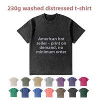 Kaos BOZI Unisex 230g Warna Solid, Dicuci dan Diberi Efek Vintage, Lengan Pendek, Katun Murni, Trendi, Model Drop-shoulder, Longgar