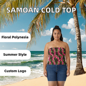 Top de Tubo con Hombros Descubiertos y Logotipo Personalizado, Estilo Samoano, Top Envolvente Polinesio para Mujer, Diseño Artesanal Mokihana Lei, Poliéster, Verano - Product Image 2
