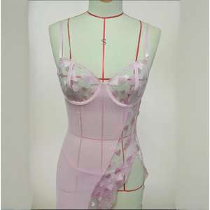 فستان نوم طويل مثير جديد بتصميم أوروبي وأمريكي مع شق جانبي وشفاف، فستان نوم مغري بتفاصيل دانتيل للنساء - Product Image 6