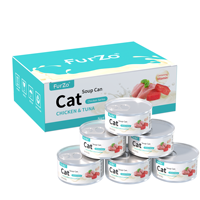 Nourriture humide pour chat en conserve, en gros, avec morceaux de poulet et soupe, riche en protéines, sans céréales, collation hydratante pour chat, friandises pour animaux de compagnie personnalisées OEM