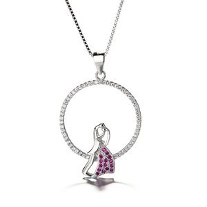 Collar con abalorio de círculo simple, <span class=keywords><strong>colgante</strong></span> de joyería de corazón <span class=keywords><strong>rojo</strong></span> de plata auténtica 925 para mujer - Product Image 5