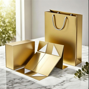 Gold Foil <b>Magnetic</b> Closure Self-Erecting Paperboard Mailer <b>Gift</b> <b>Box</b> with Rectangle Shape Handle Die Cuts for Craft Packaging - Product Image 1