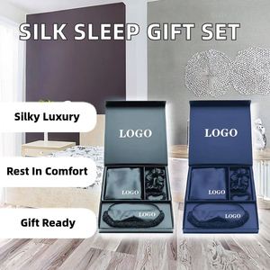 Ensemble de 3 pièces de luxe en satin de soie imprimé par transfert thermique avec logo personnalisé, pour toutes les saisons, comprenant un masque pour les yeux et une taie d'oreiller, confortable et doux - Product Image 2