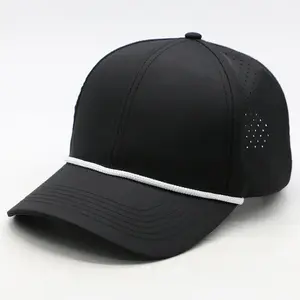 Customized Black Mens Unisex 6 Panel Perforated Laser Cutting Hole Drilled Gorras Sport Baseball Hat Caps With Rope