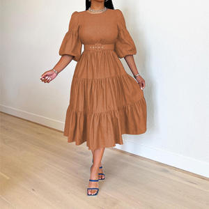 Gaun Jeans Wanita Terbaru Model Kerah Bulat Gaun Denim untuk Wanita Gaun Swing Berlipit - Product Image 4