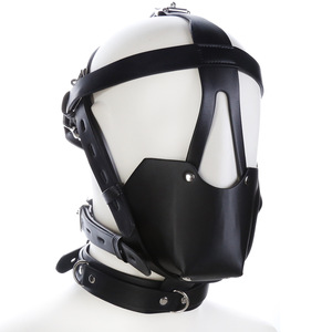 Masque à capuche rembourré en cuir PU Film Cosplay Bandeau pour Halloween Fête Mascarade Bouche Gag BDSM Bondage Tête Harnais Vaginal/<span class=keywords><strong>Anal</strong></span> - Product Image 3