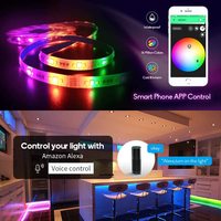 Tiras LED RGB Inteligentes WiFi con Conexión a Alexa y Google, SMD 5050, Control por Aplicación, Sincronización con Música, Tira de Luz LED de 49.2 Pies