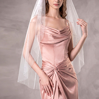 Voile de mariée en nylon monocouche en forme de U, style européen et américain, orné de strass, pour cérémonies de mariage en extérieur