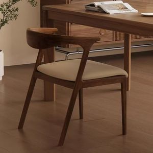 Chaise <span class=keywords><strong>de</strong></span> salle à manger en <span class=keywords><strong>noyer</strong></span> massif <span class=keywords><strong>de</strong></span> style mid-century avec coussin en cuir PU et dossier en corne - Product Image 5