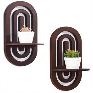 Set di 2 <span class=keywords><strong>Mensole</strong></span> Galleggianti da Parete in Stile Boho, Design ad Arco, Decorative per <span class=keywords><strong>Camera</strong></span> da Letto e Soggiorno, Colore Scuro - Product Image 1