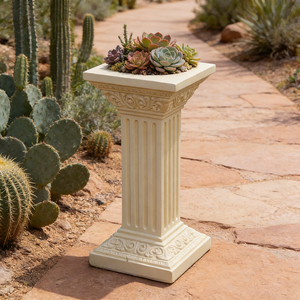 Piedistallo in Resina Stile Greco Scanalato - Finitura Effetto Pietra Crema, Colonna Decorativa per <span class=keywords><strong>Giardini</strong></span> e Patio in Stile Cottage <span class=keywords><strong>Inglese</strong></span> - Product Image 3