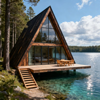 Triangle Loft Maison en bois Cabane en rondins préfabriquée écologique Hotel Resort Luxury Lodge Villa pour les vacances Glamping Chalet