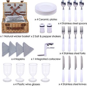 Panier de pique-nique en osier fait main pour 2 personnes avec couverts, idéal pour le pique-nique et le camping - Product Image 3