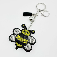 Koningsblauw schattig bijenvormig stijlvol sleutelhanger met volledig strass-versiering en kwastjes, hoogwaardig bestseller hangend ornament