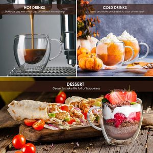 Taza de Café y Té Aislada Transparente Resistente al Calor y Frío de 350 ml (12 oz), Tazas de Vidrio de Doble Pared con Asa - Product Image 4