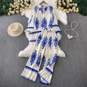 Ensemble Deux Pièces Tendance pour <span class=keywords><strong>Femme</strong></span>: Chemise Veste Imprimée à Manches Longues et Pantalon Large Ample Taille Haute - Product Image 1