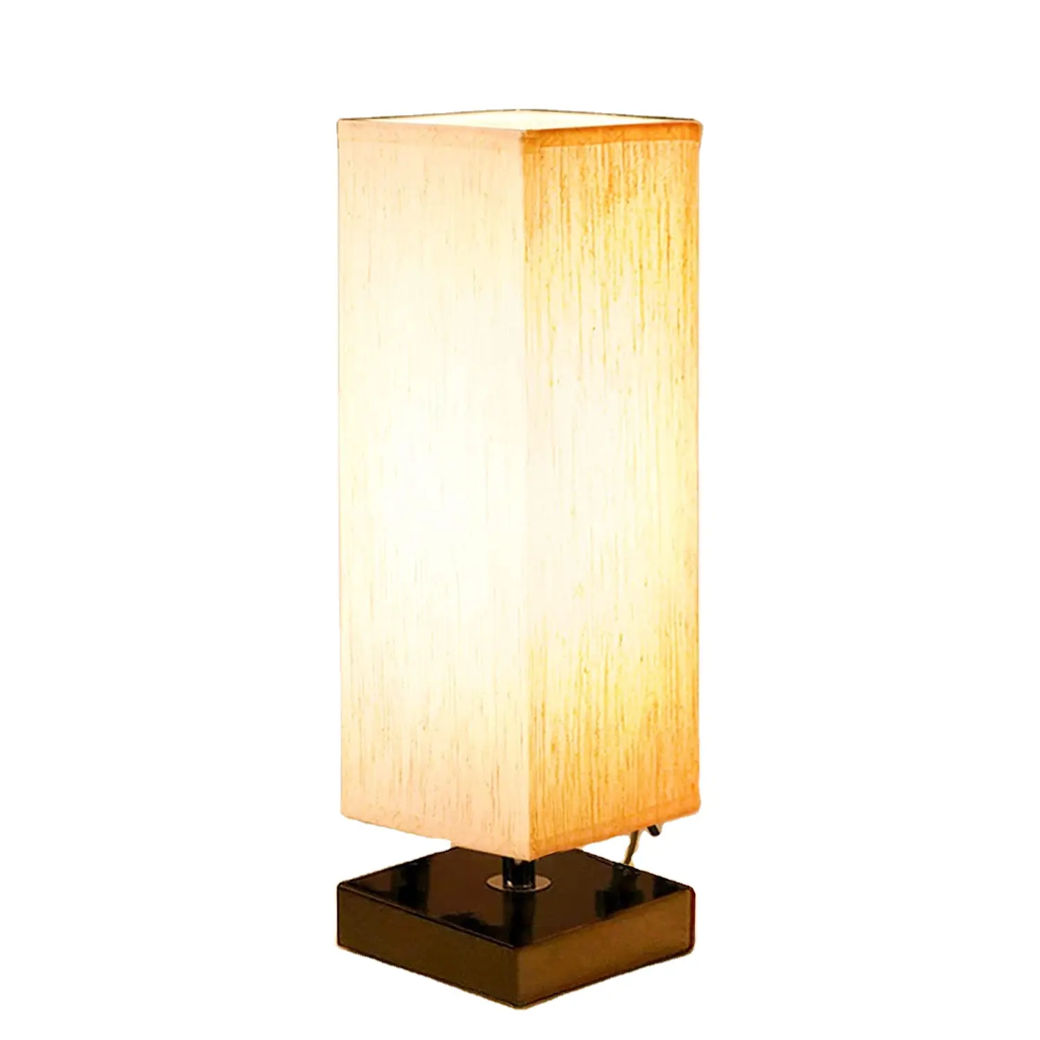 Mesita de noche de madera sólida minimalista, lámpara de lectura de escritorio con sombra de tela cuadrada