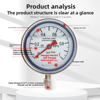 Factory Direct Sales Hongqi Brand Instrument Earthquake-Resistant 304 Stainless Steel Pressure Gauge YTN-60BF High-Temperature