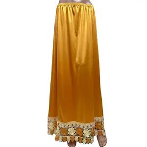 MC-1646 2023 새로운 패션 새틴 스커트 이슬람 원피스 바이 컬러 레이스 맥시 스커트 이슬람 여성